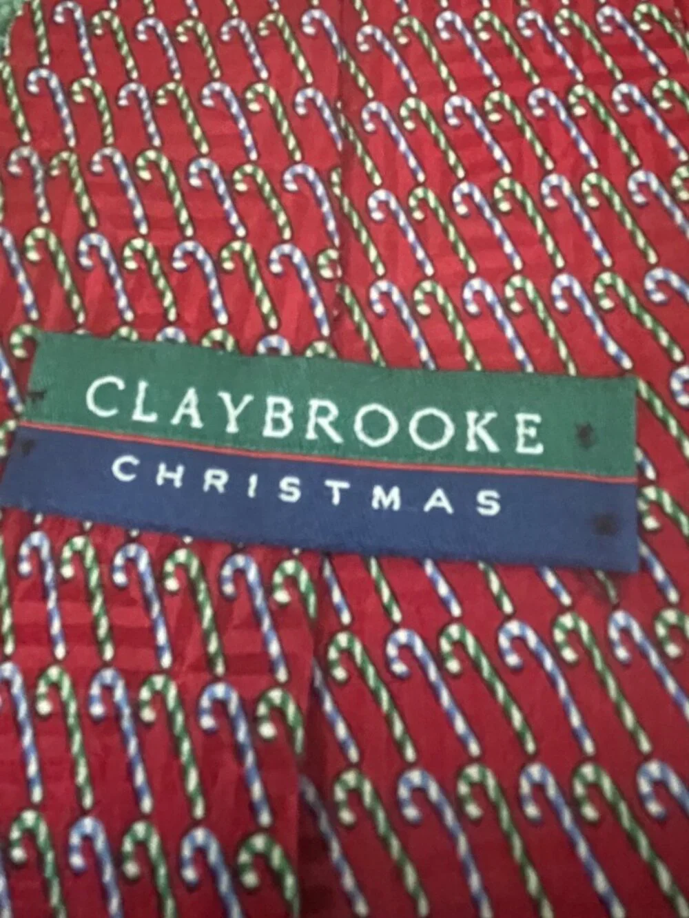 Claybrooke Christmas Red Silk Tie With Candy Cane Pattern